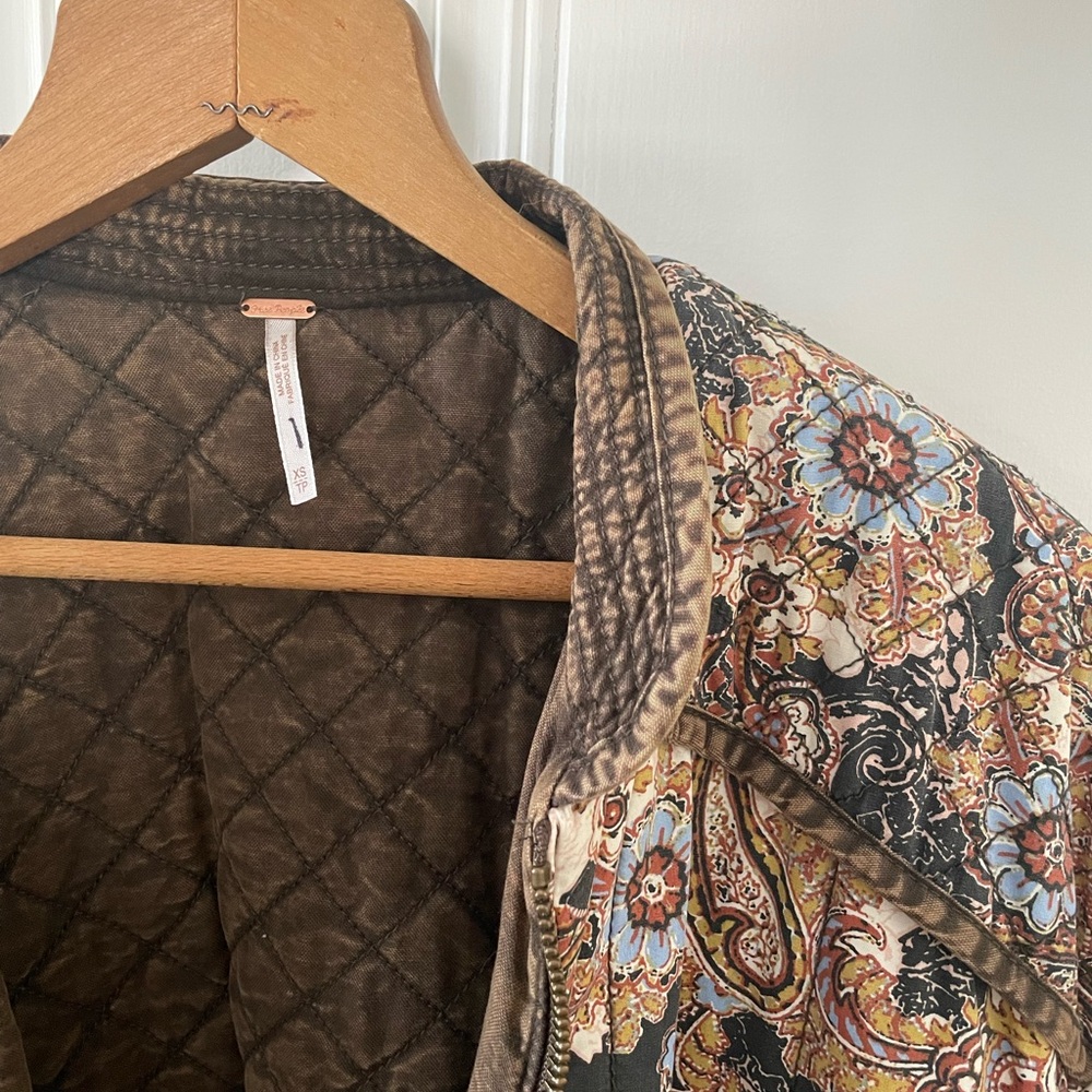 Free People Patchwork Bomber Jacket - Brown and C… - image 2